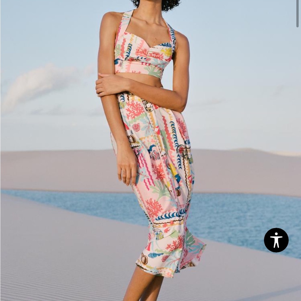 ZARA Patchwork Printed Cape Skirt & Patchwork Print Top